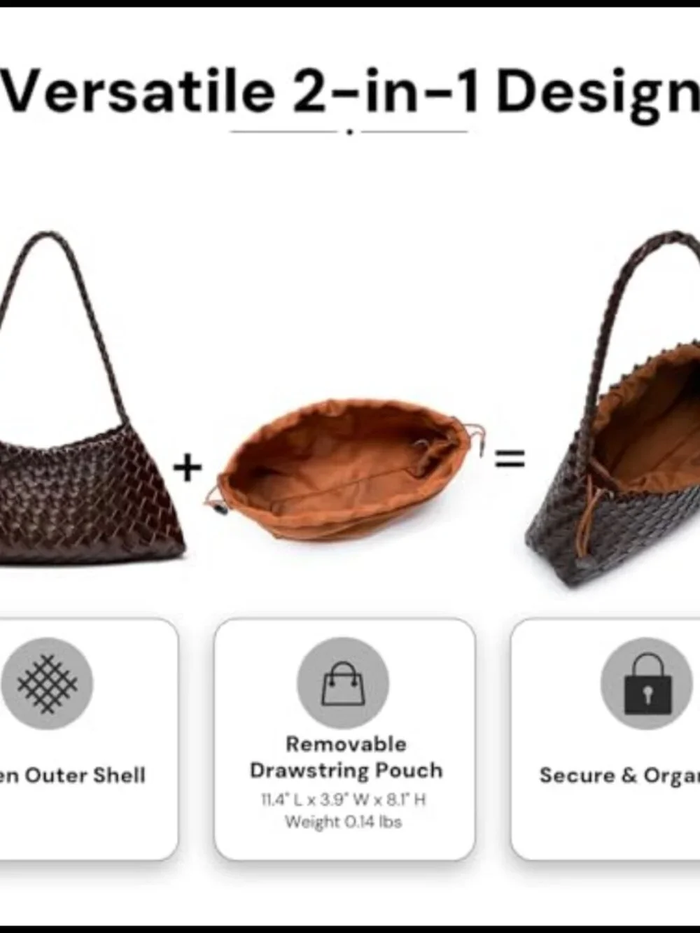 Woven Shoulder Bag Vegan Leather Basket-Weave Hobo Purse